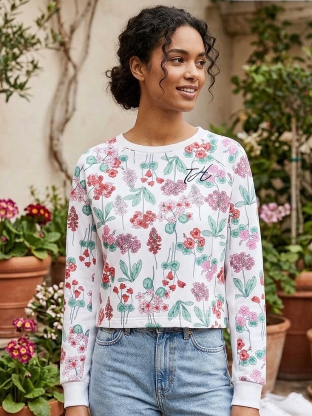 Tommy Hilfiger Floral Sweatshirt XS Cozygirl Preppy Chic Cottagecore Girlcore